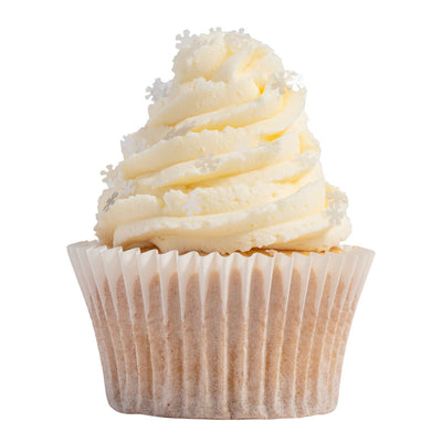 cupcake dekorerad med ätbara snöflingor