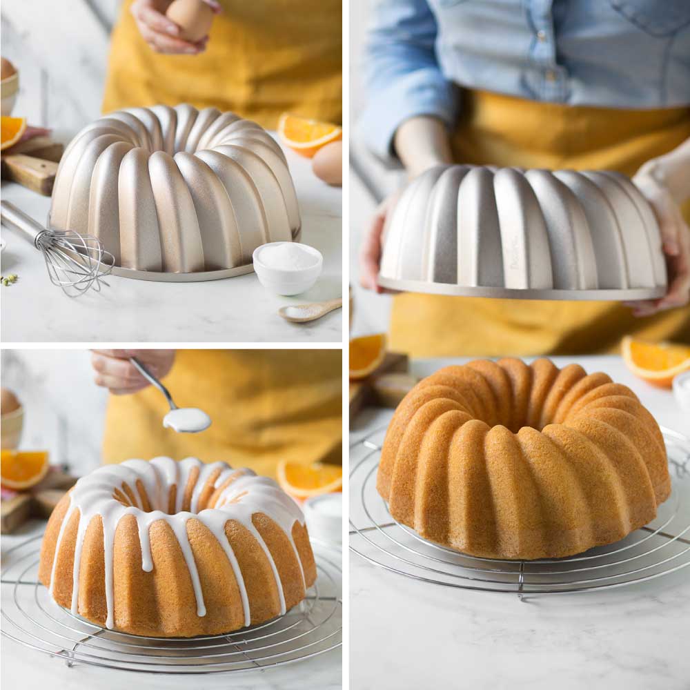 Bakexempel sockerkaka med glasyr bakad i Carol-form 24 cm från Decora