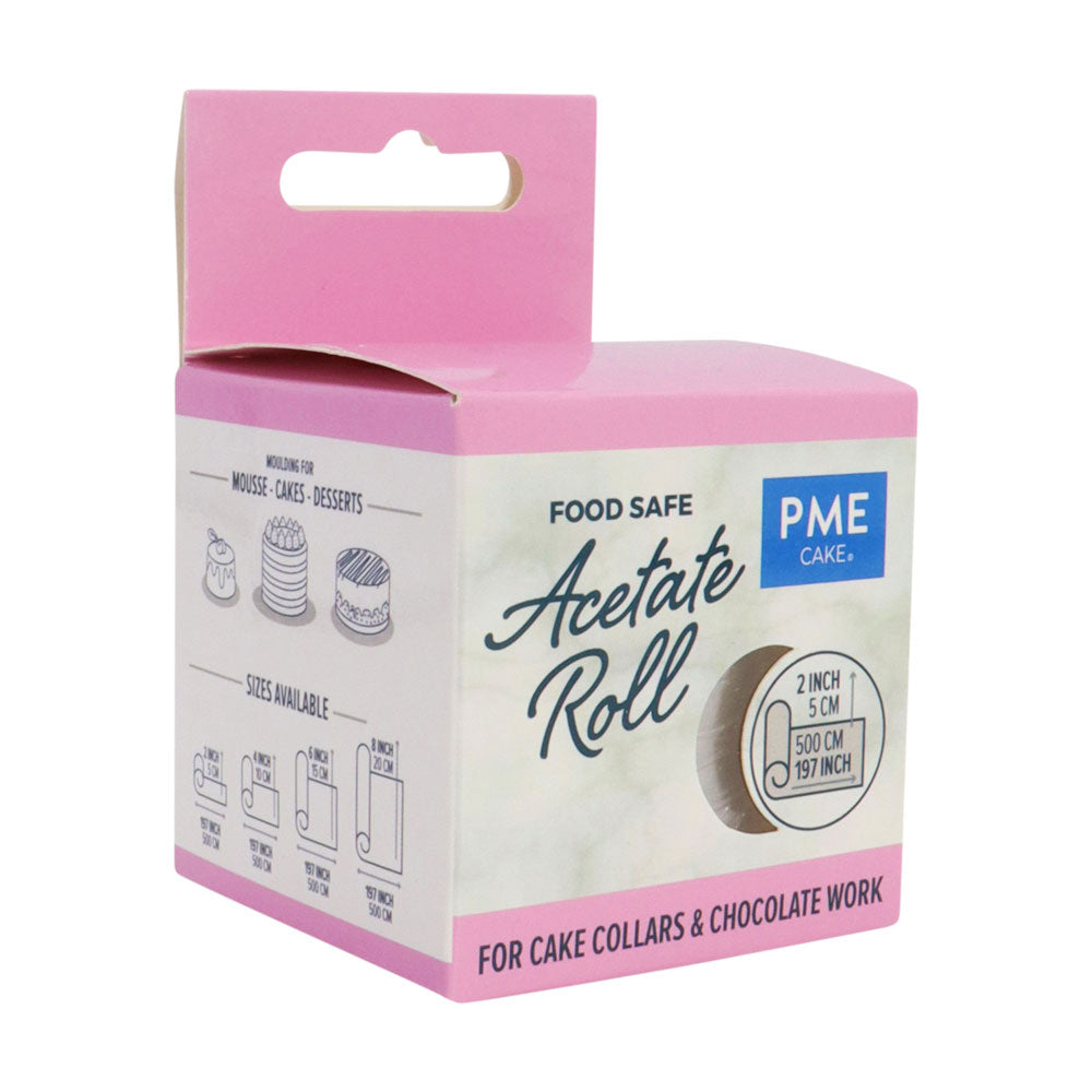 Förpackning av PME Acetate Roll 5 cm x 5 m i rosa och vit design