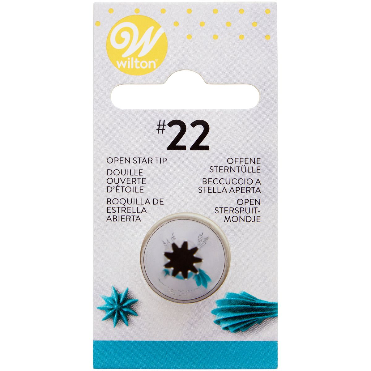 Tyll #022 Öppen stjärna Wilton i rostfritt stål. Perfekt för stjärnor, snurror, rosetter och kantdekorationer på cupcakes och tårtor