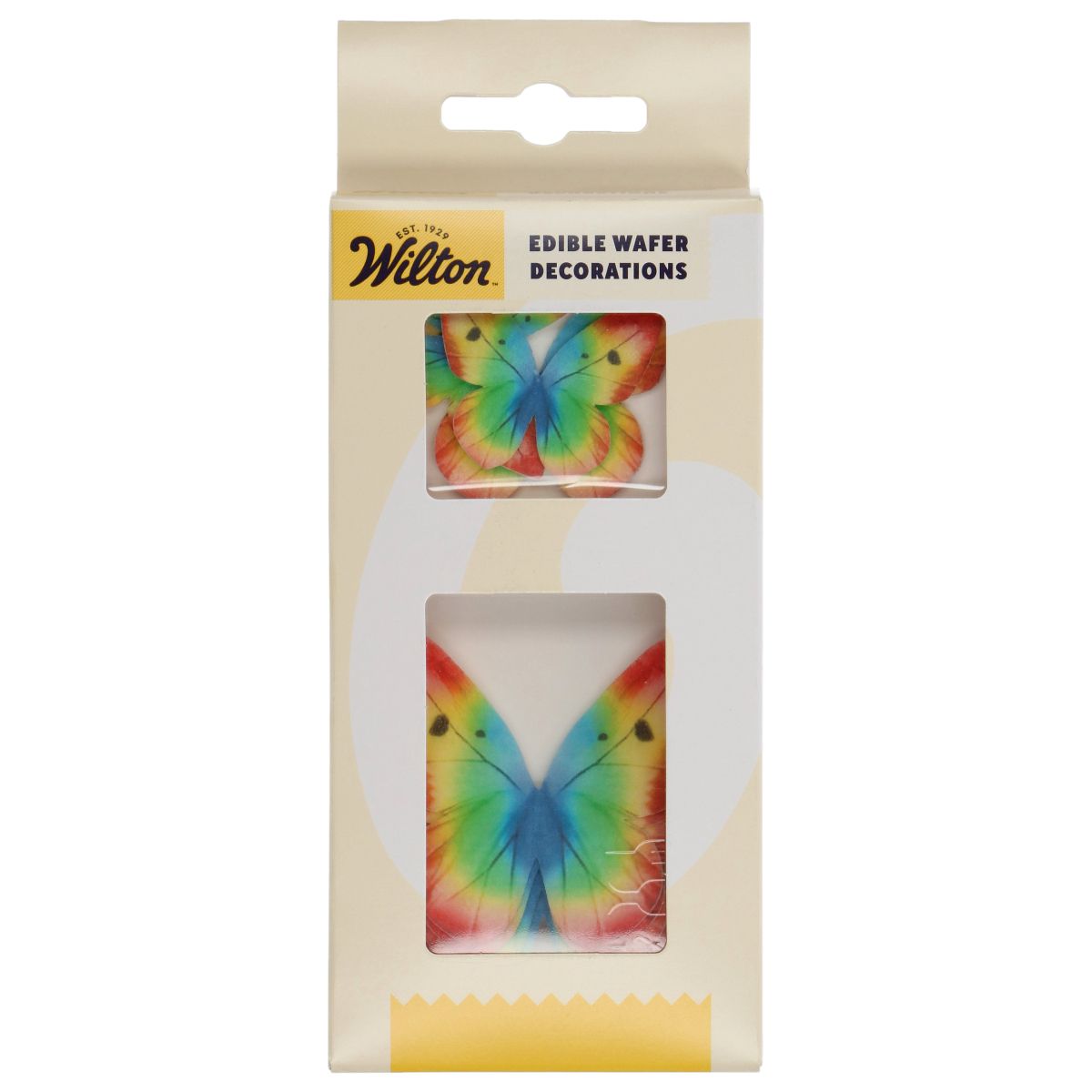 Förpackning med Wilton Edible Wafer Butterflies Rainbow set/8.