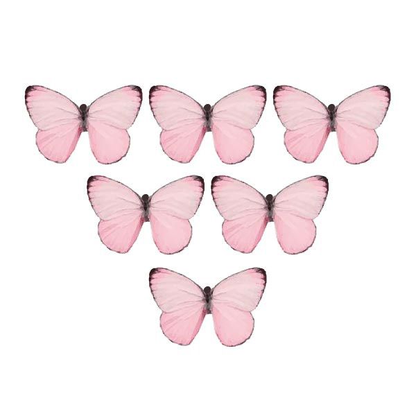 Ätbara rosa fjärilar med svarta kanter, gjorda i wafer-paper