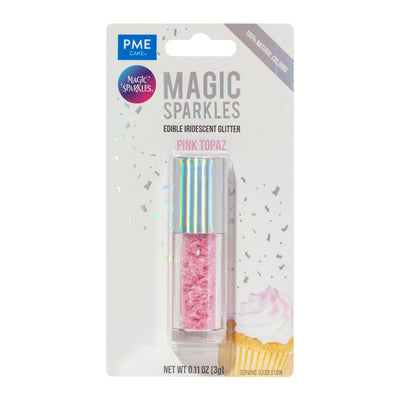 Förpackning av PME Magic Sparkles Pink Topaz 3g – ätbart glitter i rosa nyans