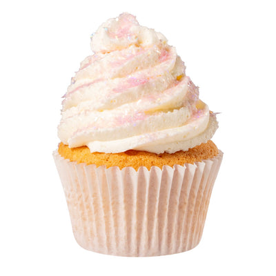 Vaniljcupcake med frosting dekorerad med rosa iriserande glitterflakes Pink Topaz