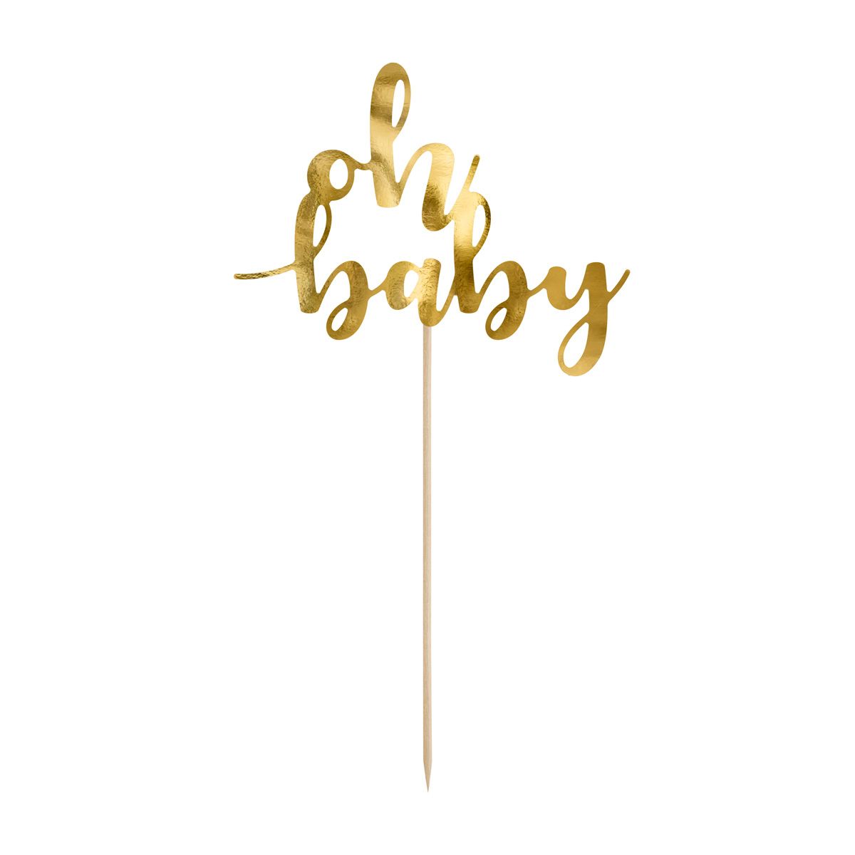 Cake topper med texten "Oh baby" I guld