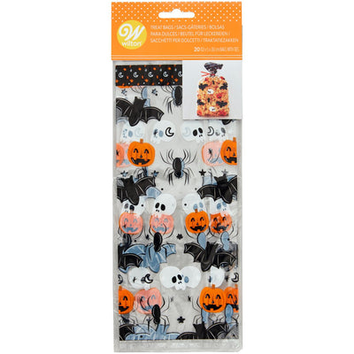 Godispåsar i cellofan till halloween, med pumpor, spindlar, dödskallar och fladdermöss
