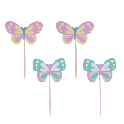 Dekoration till bakverk i form av fjärilar i pastellfärger