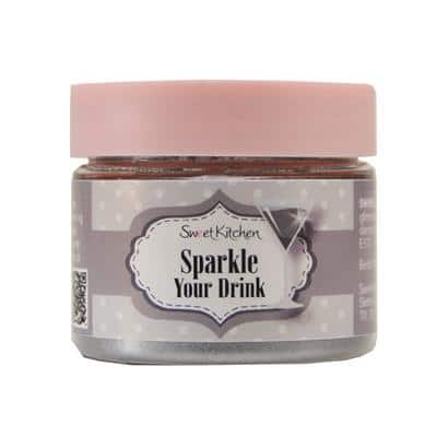 Förpackning med SweetKitchen Sparkle Your Drink silverfärgat ätbart glitterpulver