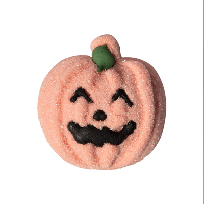 Närbild på en PME Halloween marshmallow i form av en pumpa