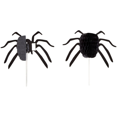 Svarta spindlar på pinne till dekoration av cupcakes till halloween