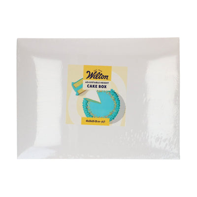 Justerbar vit tårtkartong från Wilton i storlek 40x30 cm, hopfälld med slät yta