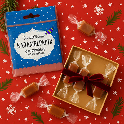Julgodis inslaget i fint karamellpapper i cellofan
