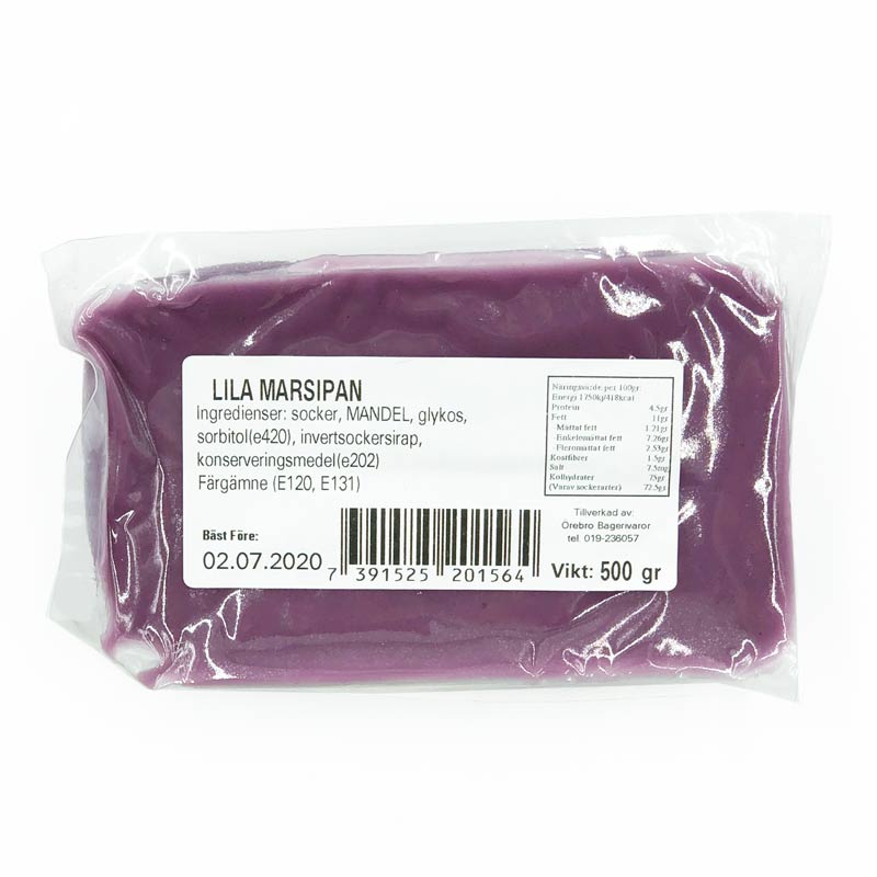 Paket med lila marsipan 500 g från Örebro Bagerivaror