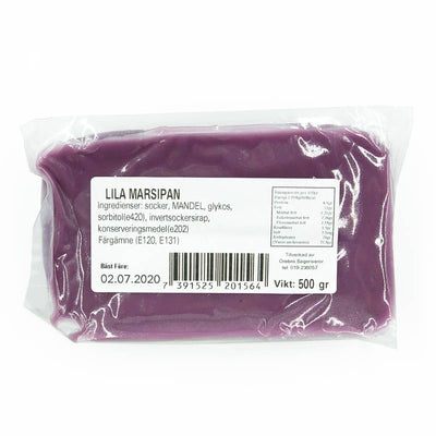Paket med lila marsipan 500 g från Örebro Bagerivaror