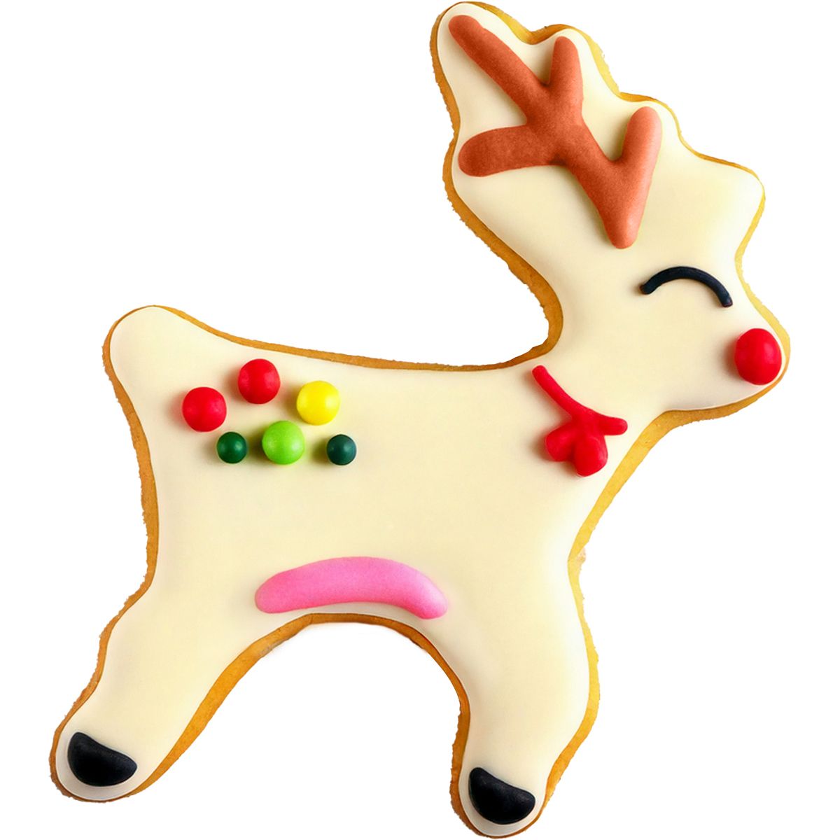 Julkaka dekorerad som ren gjord med Wilton pepparkaksform