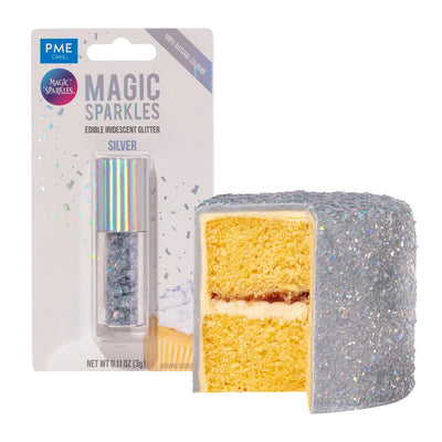 Förpackning av PME Magic Sparkles silver, ätbart iriserande glitter