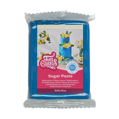 Förpackning med FunCakes sockerpasta Bella Blue 250 g