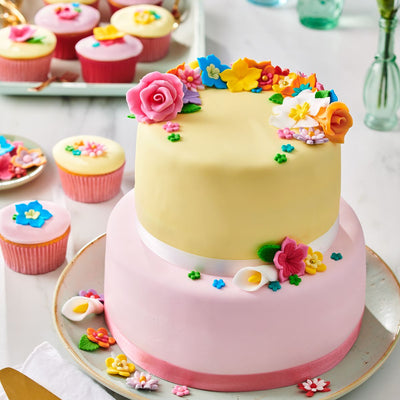 Tårta täckt och dekorerad med sockerpasta