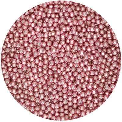 Strössel i form av rosa metallic pärlor