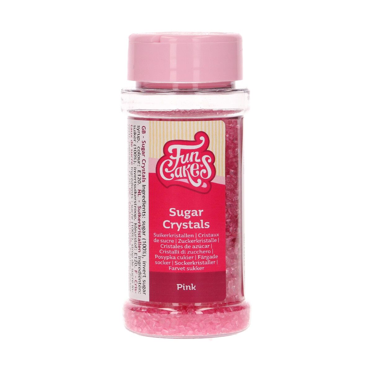 Strössel i burk, rosa sockerkristaller