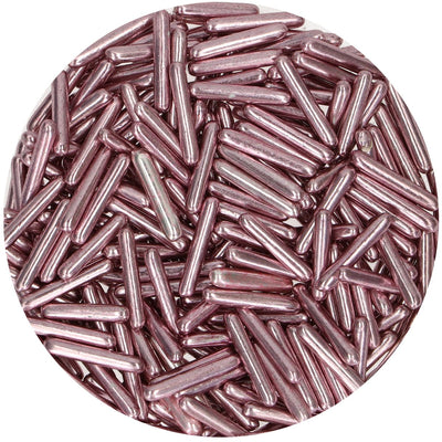 Strössel i form av rosa metallic sockerstavar 
