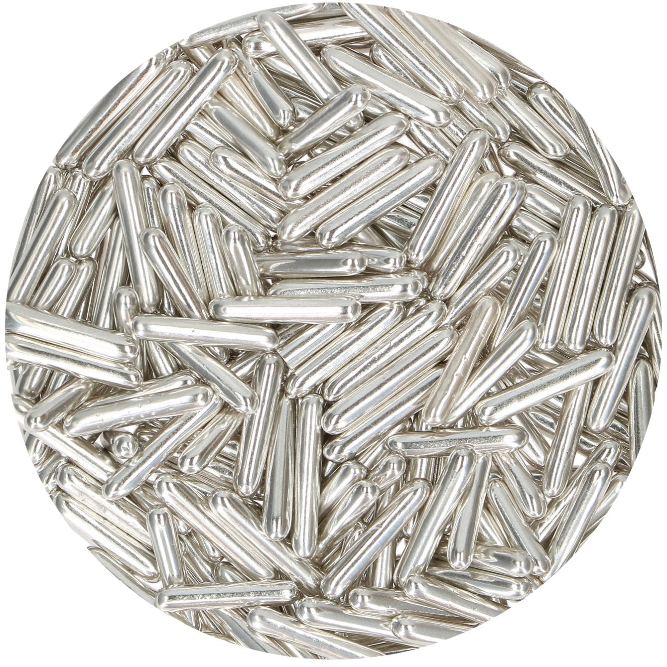 Strössel i form av silver metallic sockerstavar