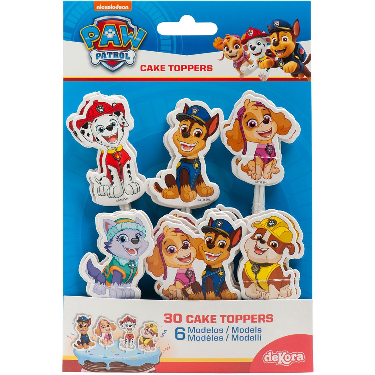 Tårtdekoration i form av cake toppers föreställande Paw patrol