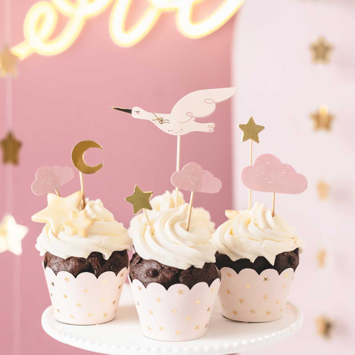 Cupcake toppers rosa stork