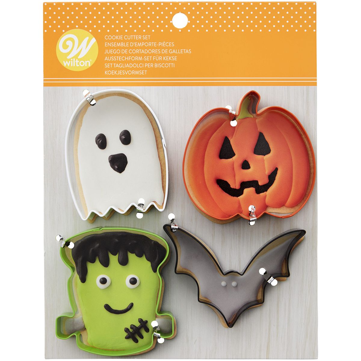 4-pack utstickare till halloween, i form av en pumpa, ett spöke, en fladdermus och Frankenstein