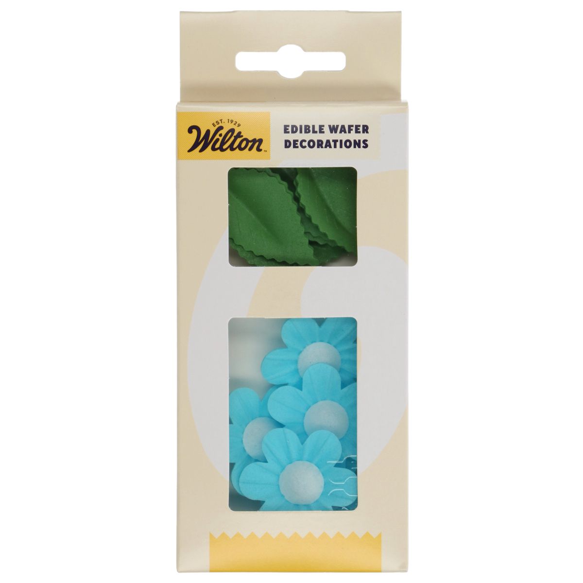 Förpackning med Wilton Edible Wafer Decorations Flowers & Leaves Blue set