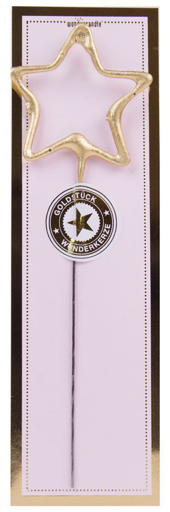 Guldigt tomtebloss i stjärnform från Wondercandle i förpackning.