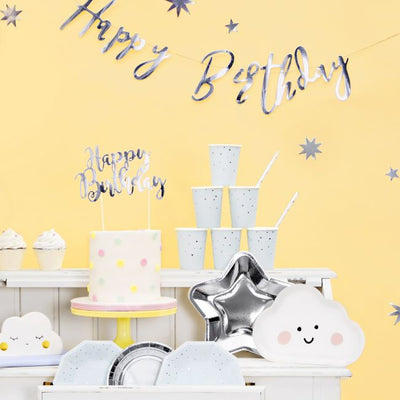 Cake topper Happy Birthday Silver PartyDeco