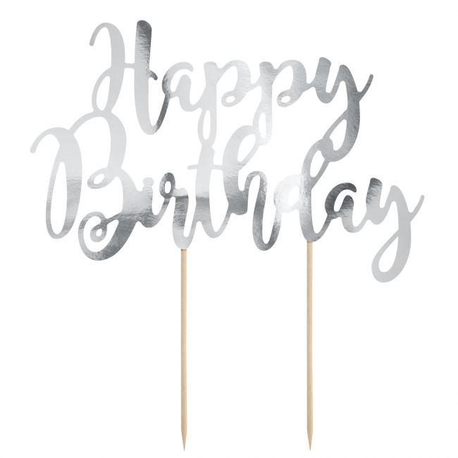 Cake topper Happy Birthday Silver PartyDeco