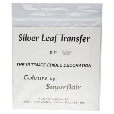 Baksidan för produkt ätbart silverblad från Sugarflair i förpackning