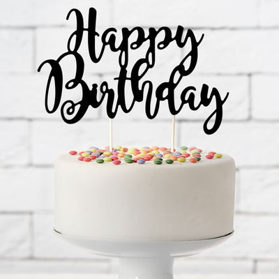 Cake topper Happy Birthday Svart PartyDeco