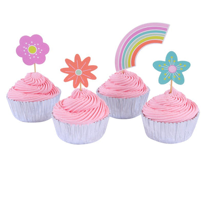 Cupcake muffins dekoration blommor regnbåge
