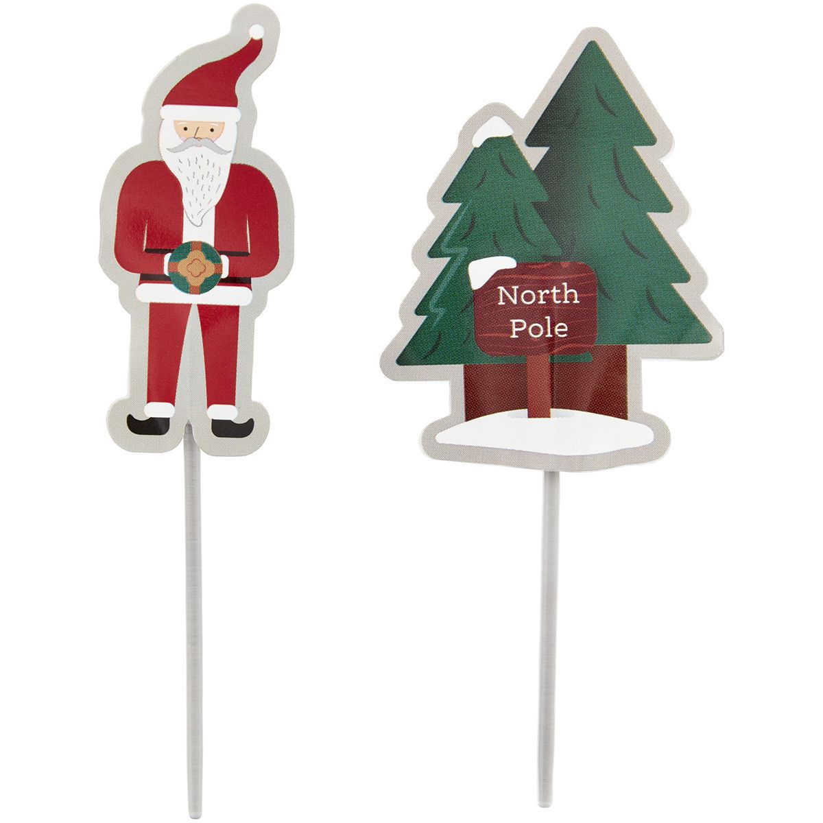 Cupcake toppers från Wilton med jultomte och julgran med skylten North Pole