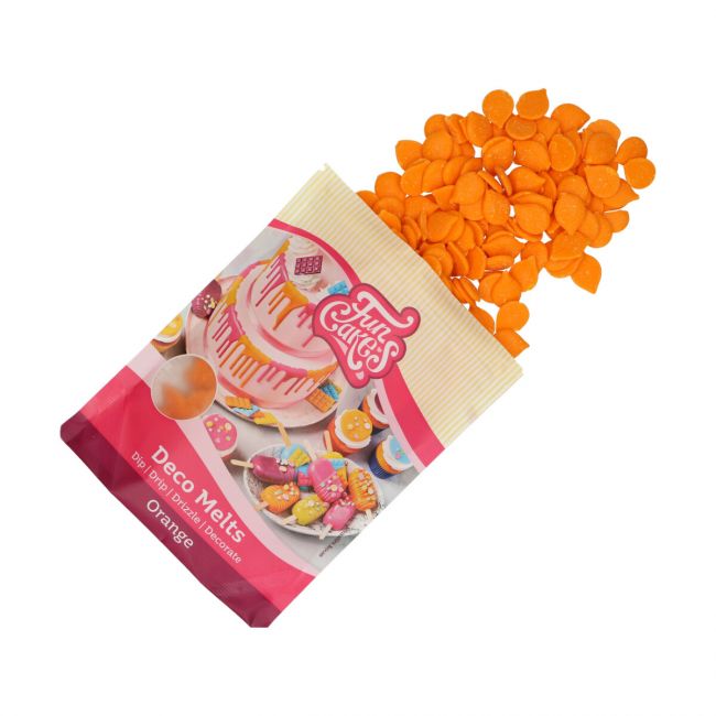 Orange Deco Melts 250 g från FunCakes i förpackning