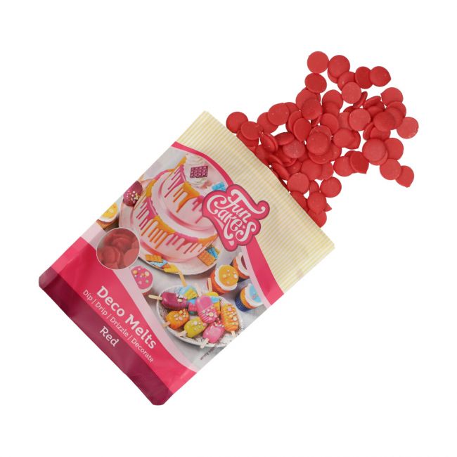 Röd Deco Melts 250 g från FunCakes i förpackning