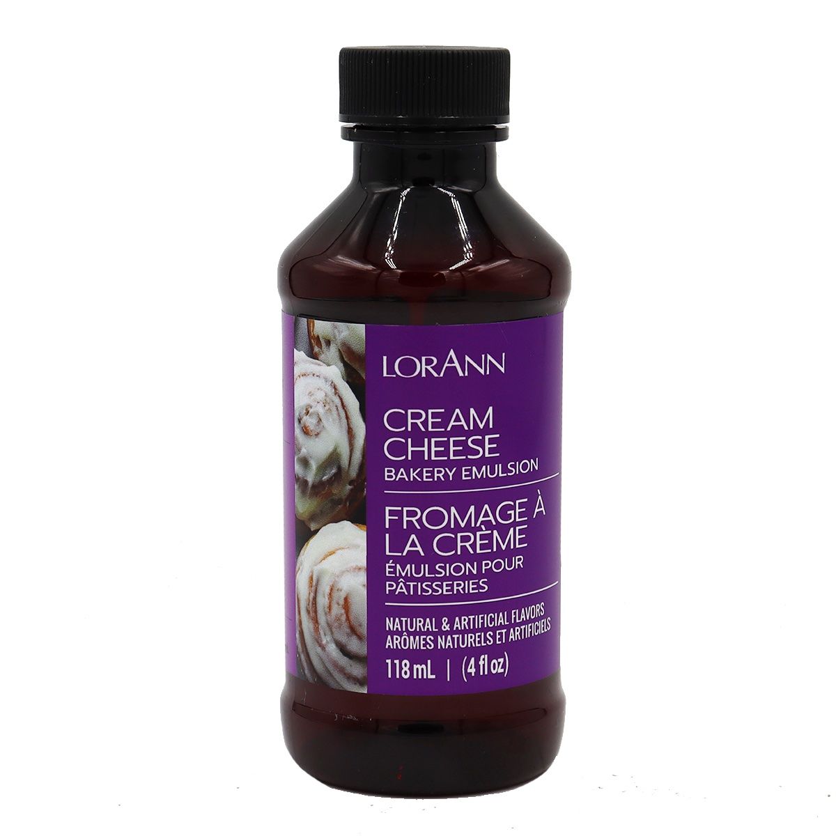 Essens Cream Cheese emulsion 118 ml från LorAnn. Vattenbaserad smakessens som ger autentisk cream cheese-smak till bakverk och frosting
