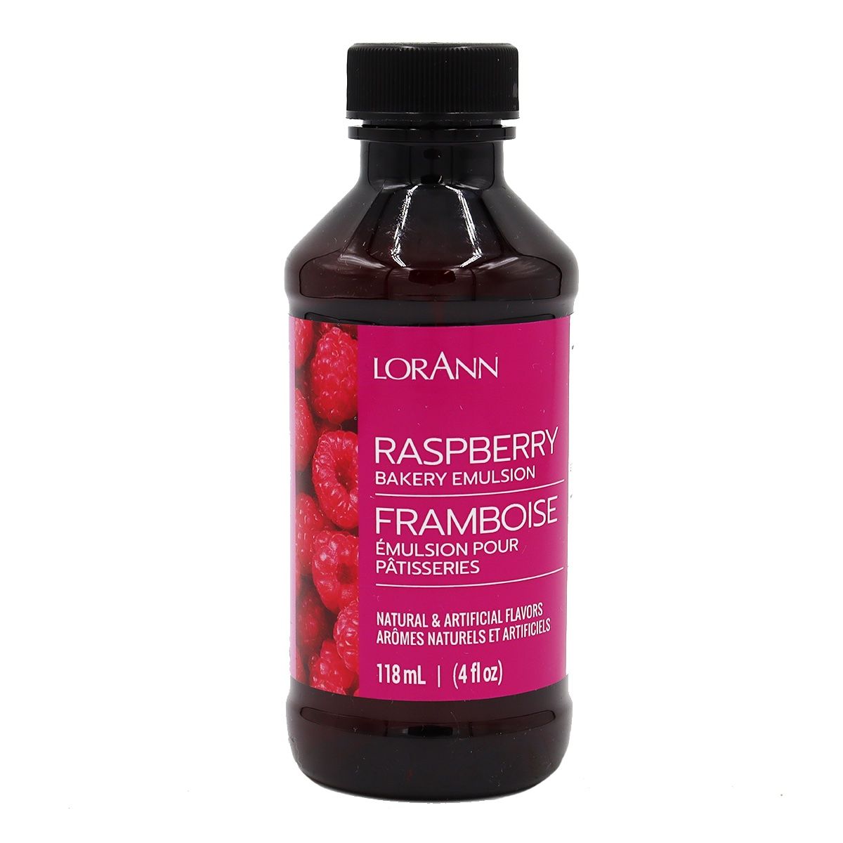 Essens Hallon emulsion 118 ml från LorAnn. Vattenbaserad smakessens som ger intensiv hallonsmak till bakverk, glass och frosting