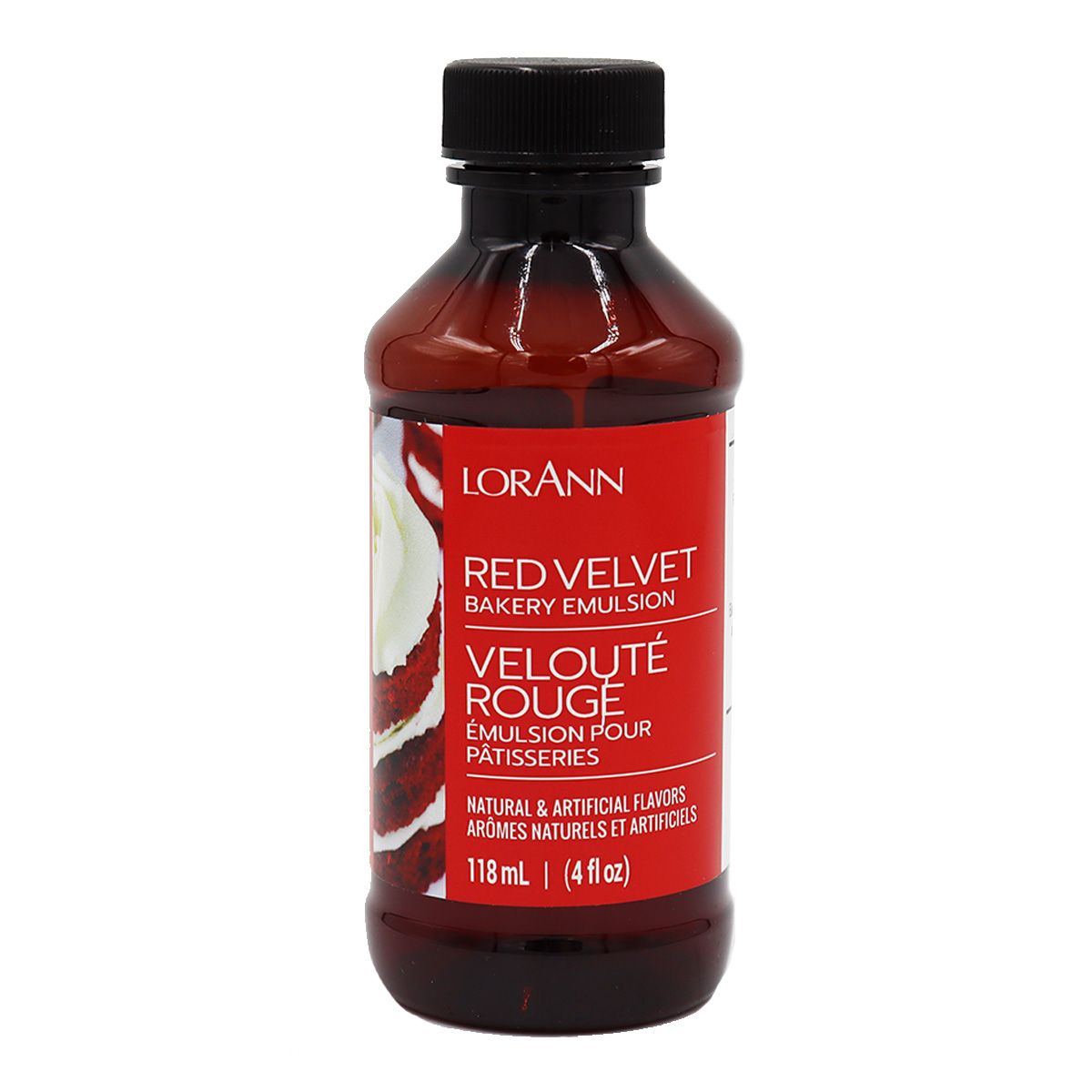 Essens Red Velvet emulsion 118 ml från LorAnn. Vattenbaserad smakessens för autentisk red velvet-smak i tårtor, muffins och frosting