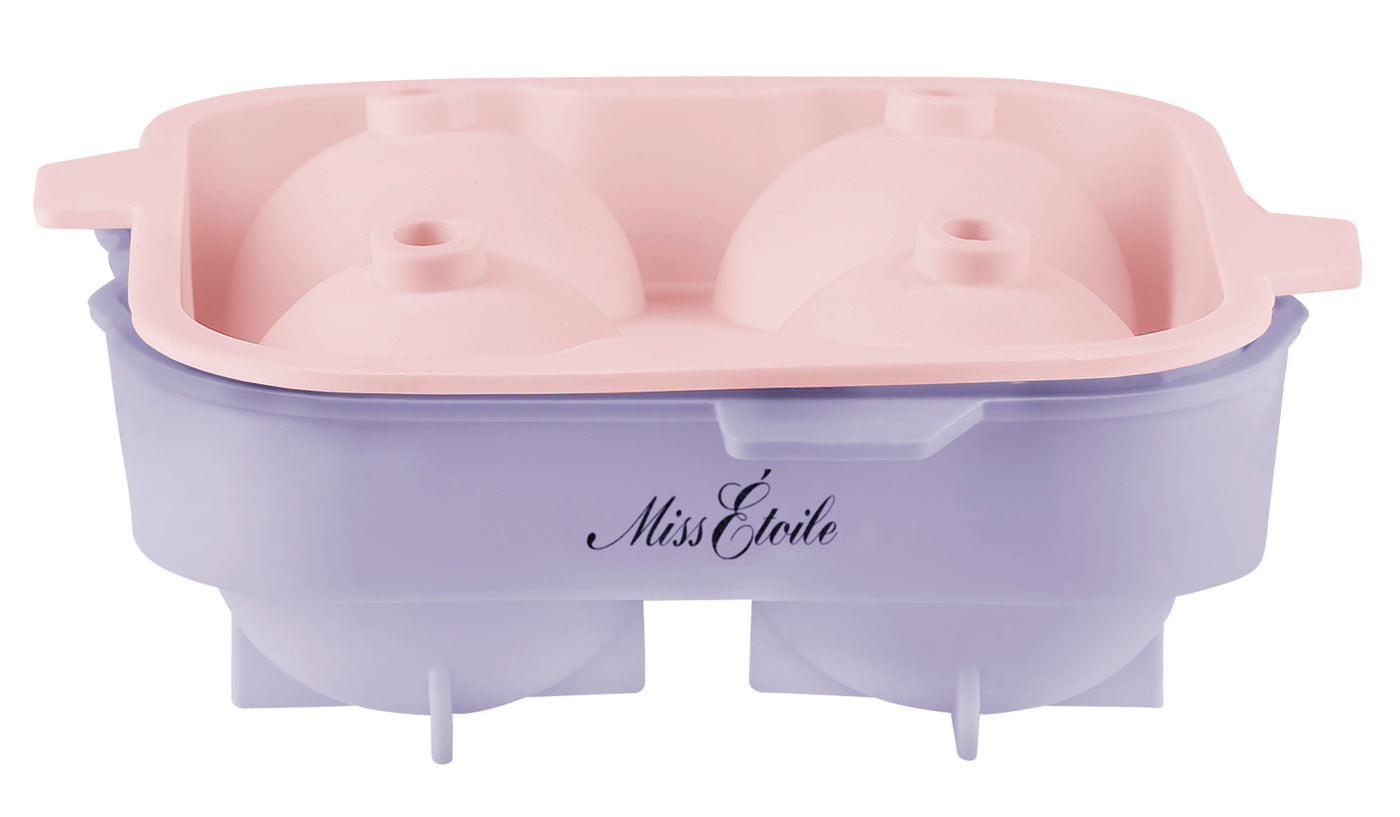 Isform i silikon från Miss Étoile i rosa och lavendel, för att skapa fyra runda isbollar.