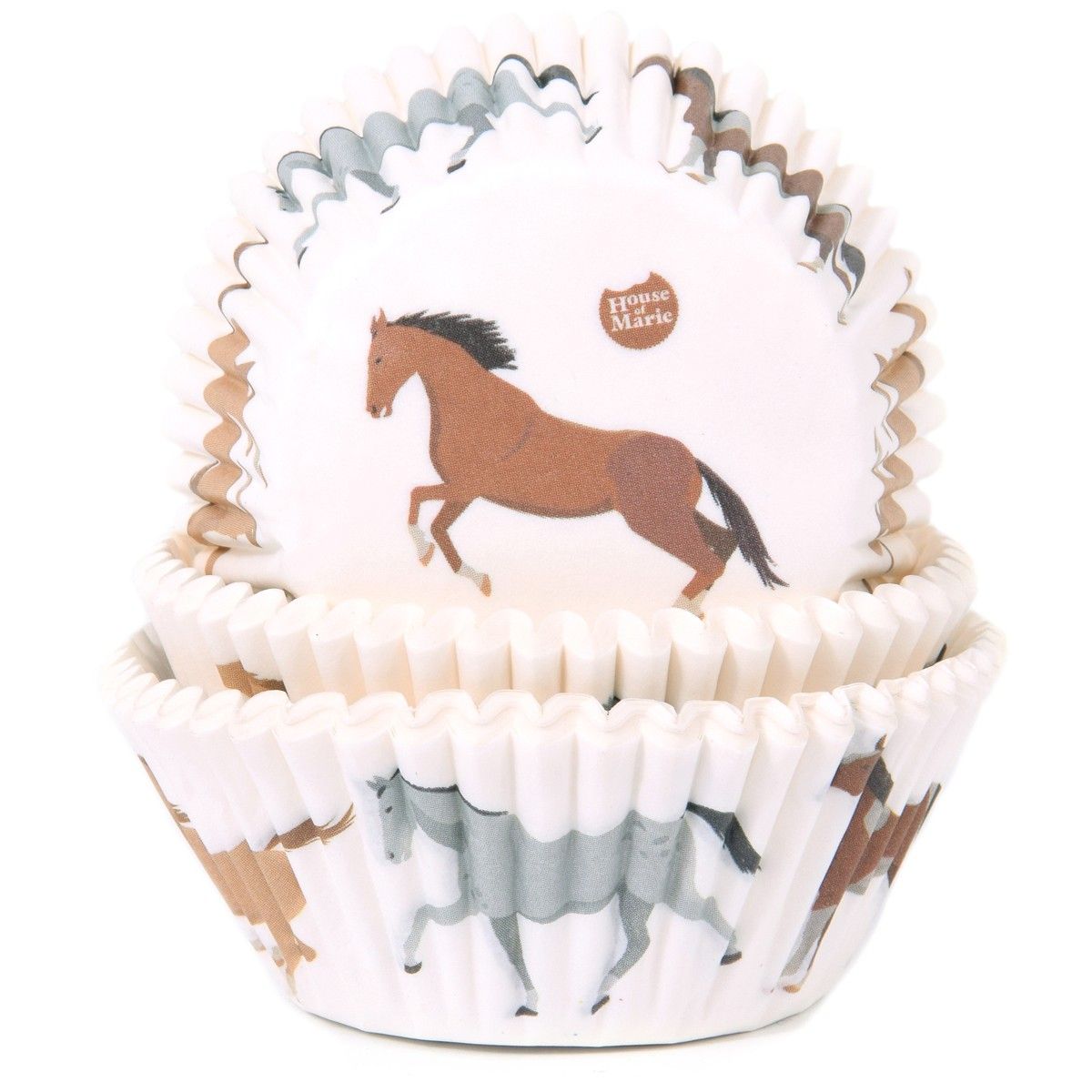 Närbild på muffinsform Hästar i lekfull design