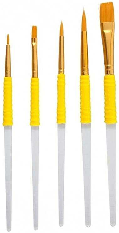 Set med fem dekorationspenslar i gult och guld från PME för tårtdekorering.
