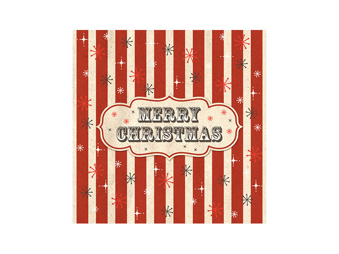 Julservett med röda ränder och Merry Christmas-text i retrostil mot vit bakgrund