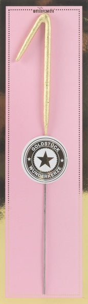 Sifferbloss i form av guldigt nummer 1 mot rosa bakgrund