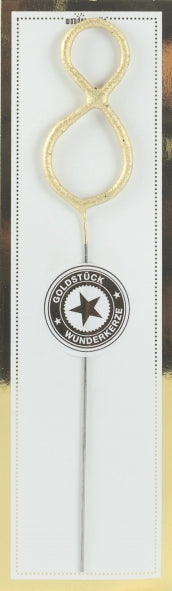 Sifferbloss i form av guldigt nummer 8 mot ljus bakgrund