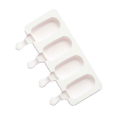 Vit silikonform med fyra små magnumformade håligheter för glass eller choklad.