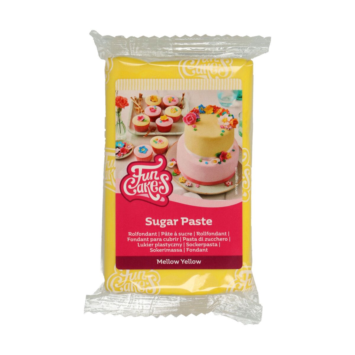 Gul sockerpasta från FunCakes, 250 g – perfekt för färgstarka tårtor och dekorationer